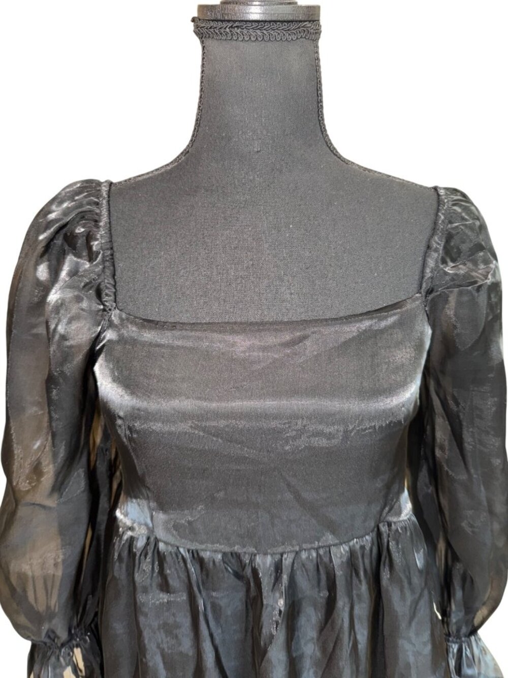 Anthropologie Blu Pepper Black Sheer Sheer Balloon Sleeve Babydoll Dress M Prom - Picture 10 of 12
